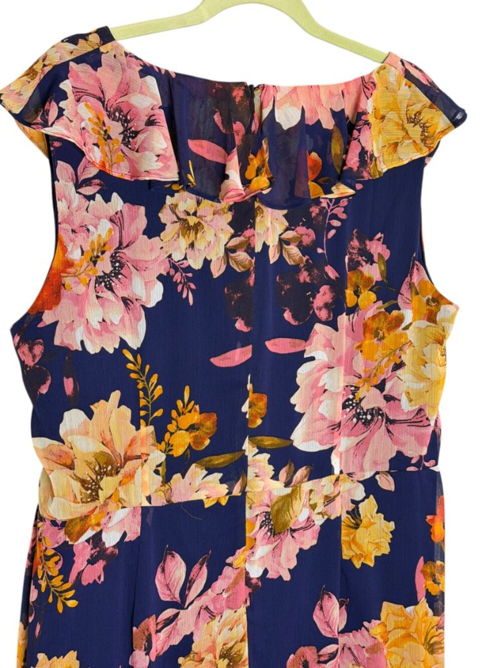 London Times Akong Woman Maxi Dress Chiffon Ruffle Floral Blue Pink Orange 16W - Picture 6 of 9